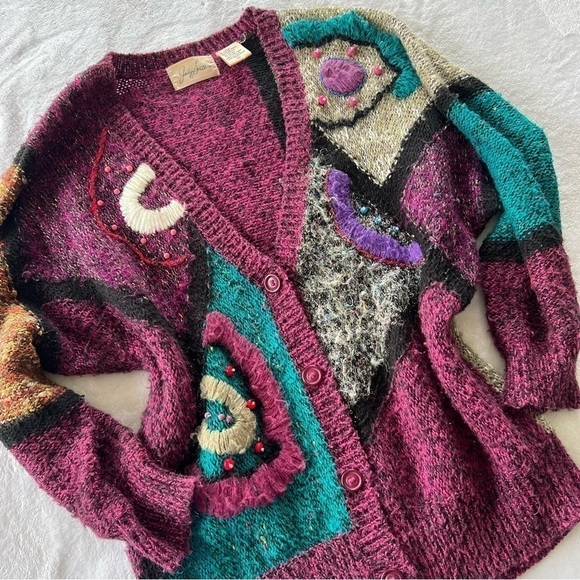 VINTAGE Jaclyn Smith Multicolor Knit Cardigan Sweater - Picture 1 of 6